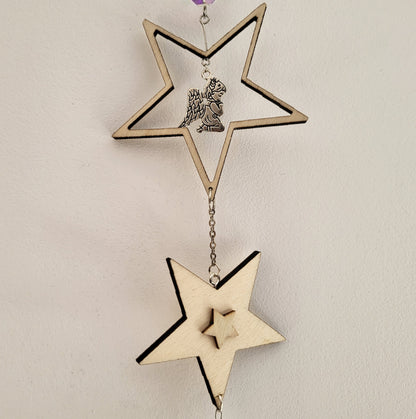 DÉCORATION SUNCATCHER ÉTOILES EN BOIS + ANGES 7 CHAKRAS - ATTRAPE SOLEIL UNIQUE, ARTISANAL & ORIGINAL