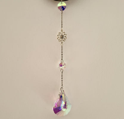 DÉCORATION SUNCATCHER 7 CHAKRAS EN PIERRES & FLEUR de VIE EN BOIS + MARGUERITE - ATTRAPE SOLEIL UNIQUE, ARTISANAL & ORIGINAL