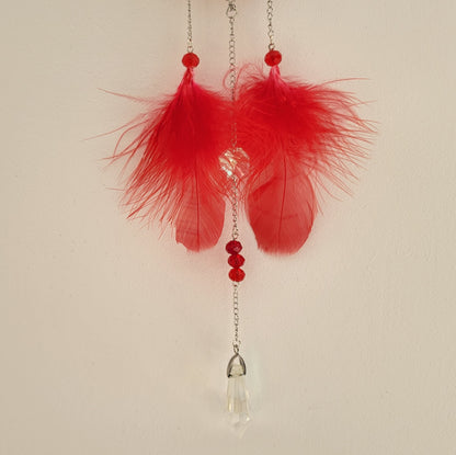 DÉCORATION " 2 EN 1 "  DREAMCATCHER + SUNCATCHER TONS ROUGES + PAPILLON - (ATTRAPE-RÊVES avec un ATTRAPE SOLEIL) UNIQUE, ARTISANAL & ORIGINAL