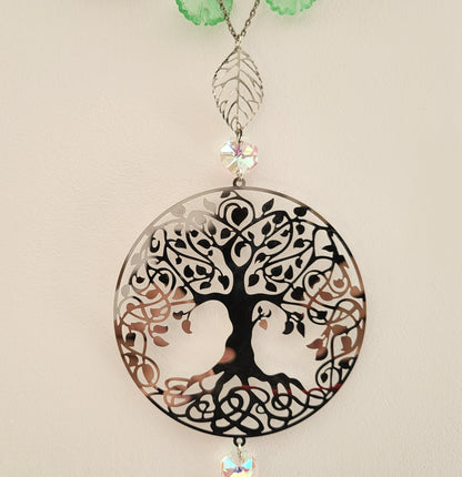 DÉCORATION SUNCATCHER EN BOIS FLOTTÉ + ARBRE DE VIE EN MÉTAL - ATTRAPE SOLEIL UNIQUE, ARTISANAL & ORIGINAL