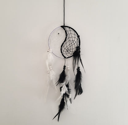 GRAND ATTRAPE-RÊVES DREAMCATCHER YIN YANG NOIR & BLANC - DÉCORATION ARTISANALE, ORIGINALE & UNIQUE