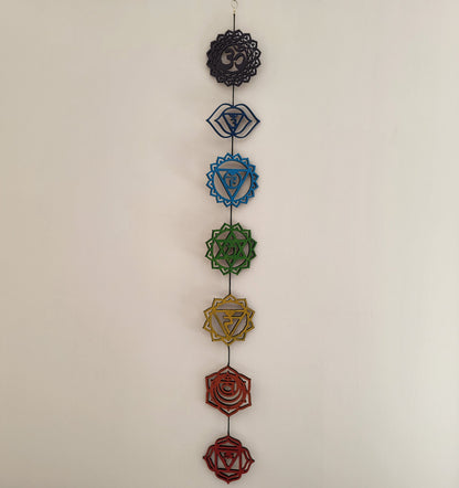 SUSPENSIONS MURALES 7 CHAKRAS + POSITIONS DE YOGA MULTICOLORES EN BOIS - DÉCORATIONS ZEN ARTISANALES, UNIQUES & ORIGINALES