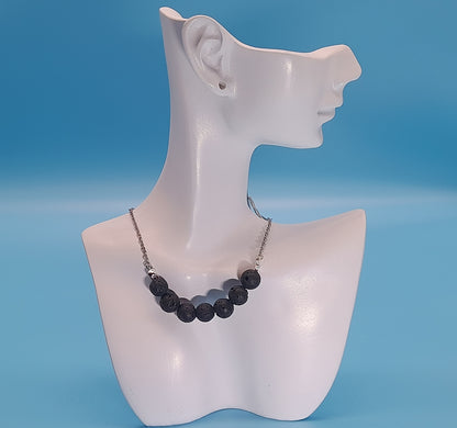 COLLIER DE 7 PERLES EN PIERRE DE LAVE - BIJOU ARTISANAL, UNIQUE & ORIGINAL