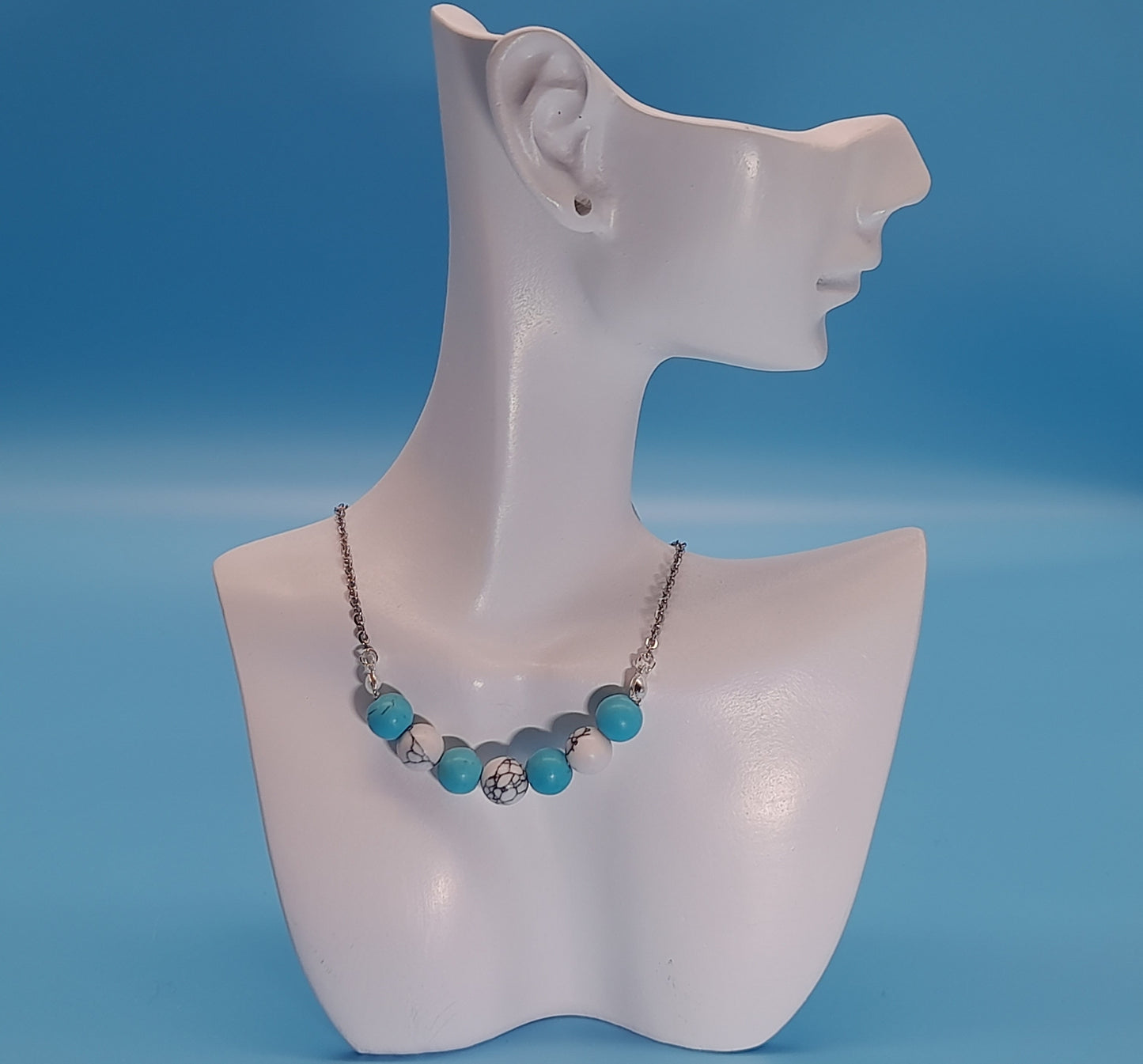 COLLIERS DUO DE 7 PERLES EN PIERRE HOWLITE - BIJOUX ARTISANAUX, UNIQUES & ORIGINAUX