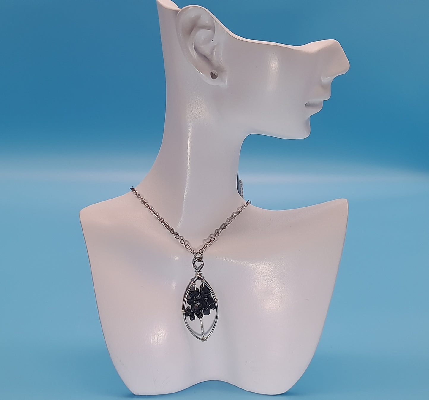 DIVERS COLLIERS + PENDENTIFS ARBRES DE VIE EN PIERRE ONYX NOIR - BIJOUX ARTISANAUX, UNIQUES & ORIGINAUX