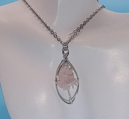 DIVERS COLLIERS + PENDENTIFS ARBRES DE VIE EN PIERRE QUARTZ ROSE - BIJOUX ARTISANAUX, UNIQUES & ORIGINAUX
