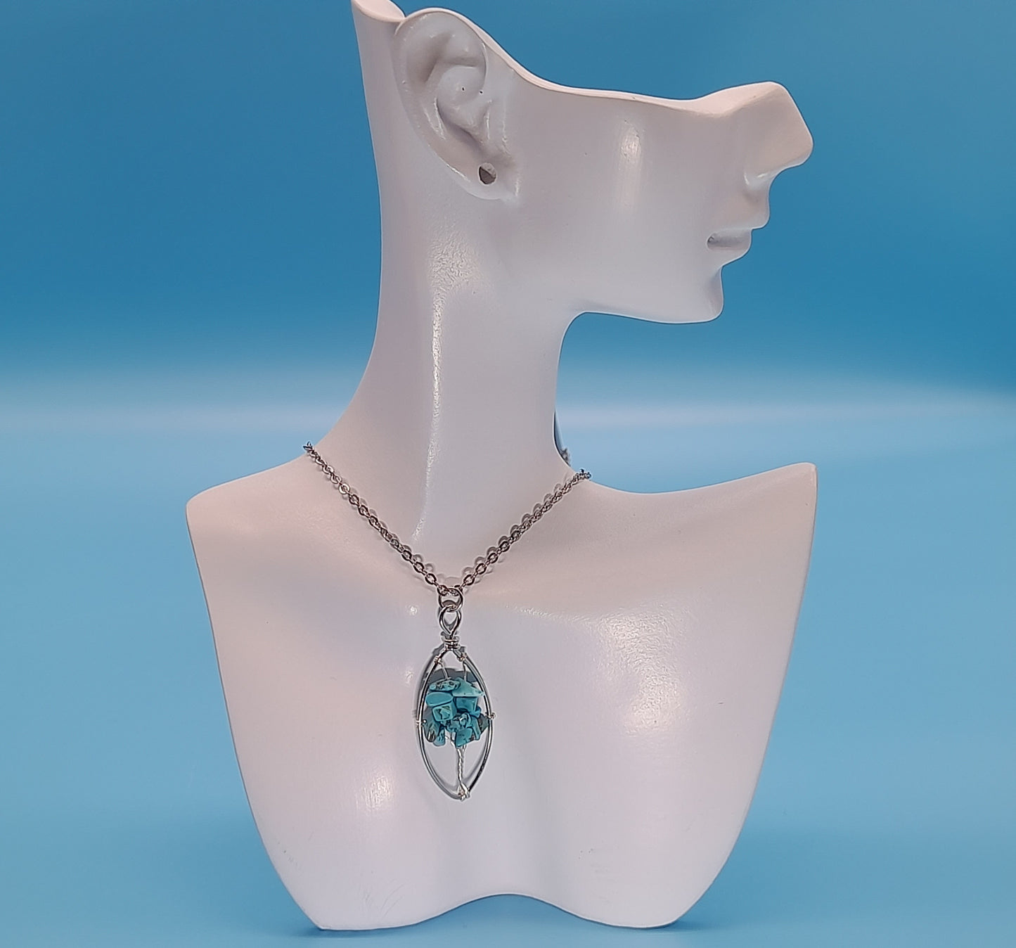 DIVERS COLLIERS + PENDENTIFS ARBRES DE VIE EN PIERRE DE TURQUOISE - BIJOUX ARTISANAUX, UNIQUES & ORIGINAUX