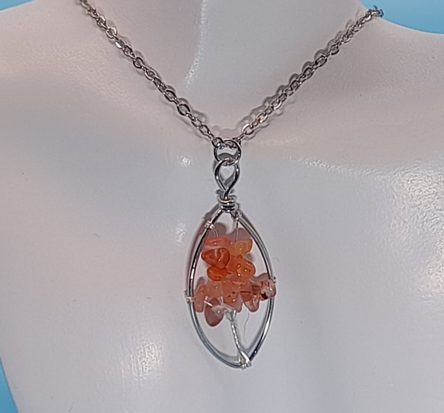 DIVERS COLLIERS + PENDENTIFS ARBRES DE VIE EN PIERRE DE CORNALINE - BIJOUX ARTISANAUX, UNIQUES & ORIGINAUX