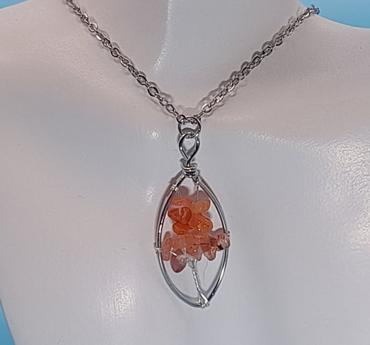 DIVERS COLLIERS + PENDENTIFS ARBRES DE VIE EN PIERRE DE CORNALINE - BIJOUX ARTISANAUX, UNIQUES & ORIGINAUX