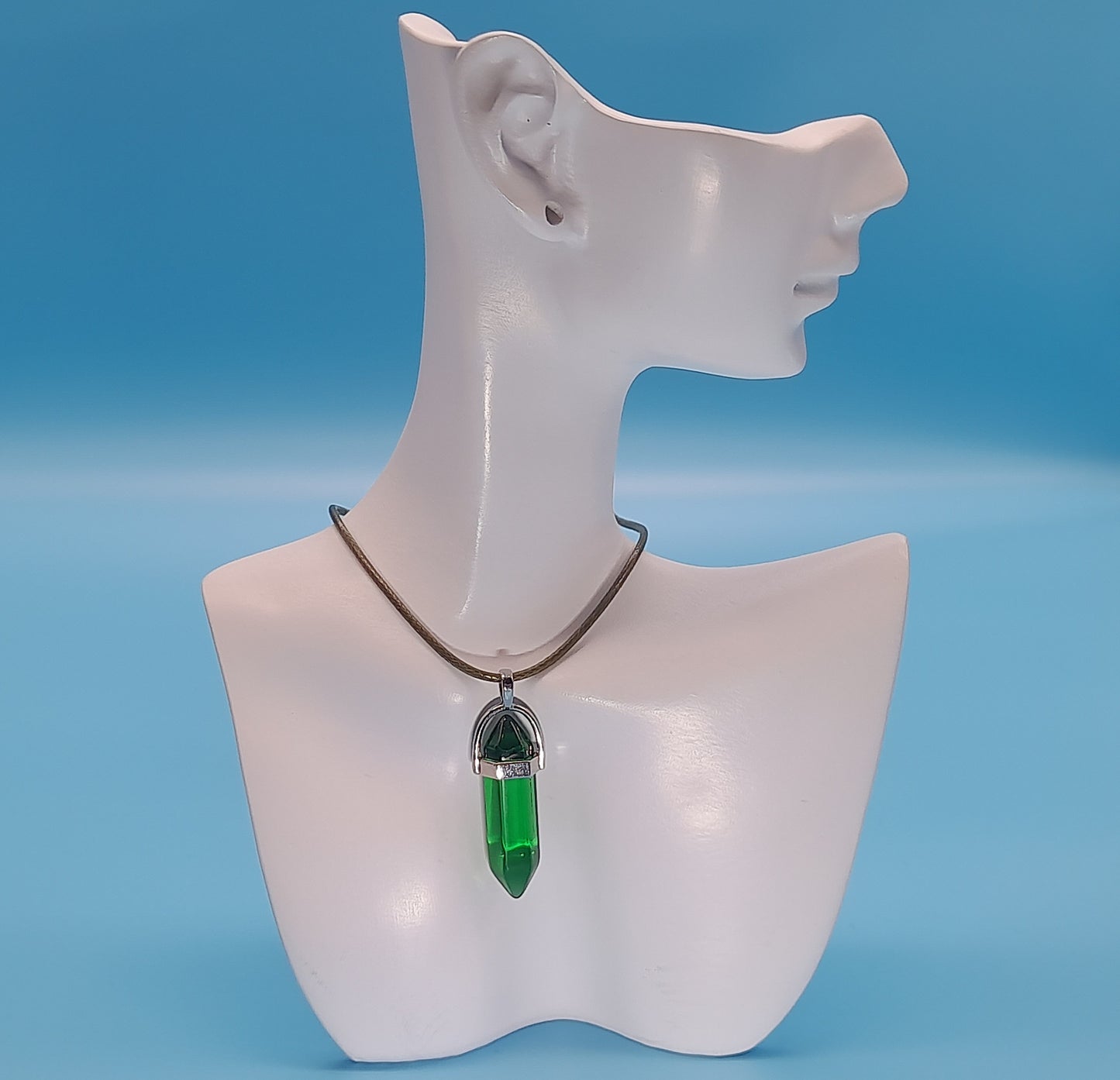 COLLIERS + PENDENTIFS DOUBLE POINTE EN VERRE - BIJOUX FANTAISIES DIVERS COLORIS AU CHOIX