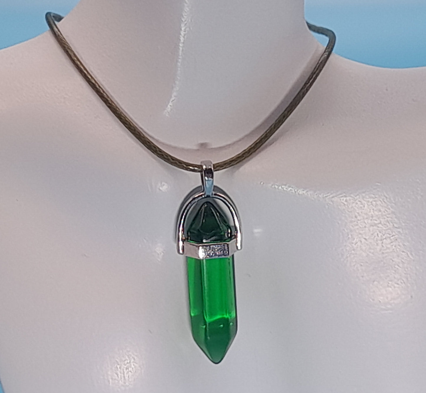 COLLIERS + PENDENTIFS DOUBLE POINTE EN VERRE - BIJOUX FANTAISIES DIVERS COLORIS AU CHOIX