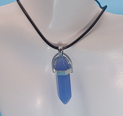 COLLIERS + PENDENTIFS DOUBLE POINTE EN VERRE - BIJOUX FANTAISIES DIVERS COLORIS AU CHOIX