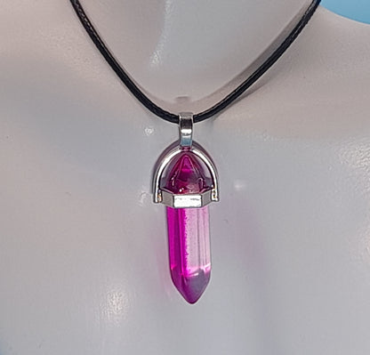 COLLIERS + PENDENTIFS DOUBLE POINTE EN VERRE - BIJOUX FANTAISIES DIVERS COLORIS AU CHOIX
