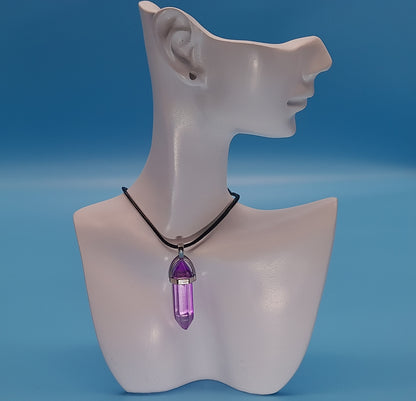 COLLIERS + PENDENTIFS DOUBLE POINTE EN VERRE - BIJOUX FANTAISIES DIVERS COLORIS AU CHOIX