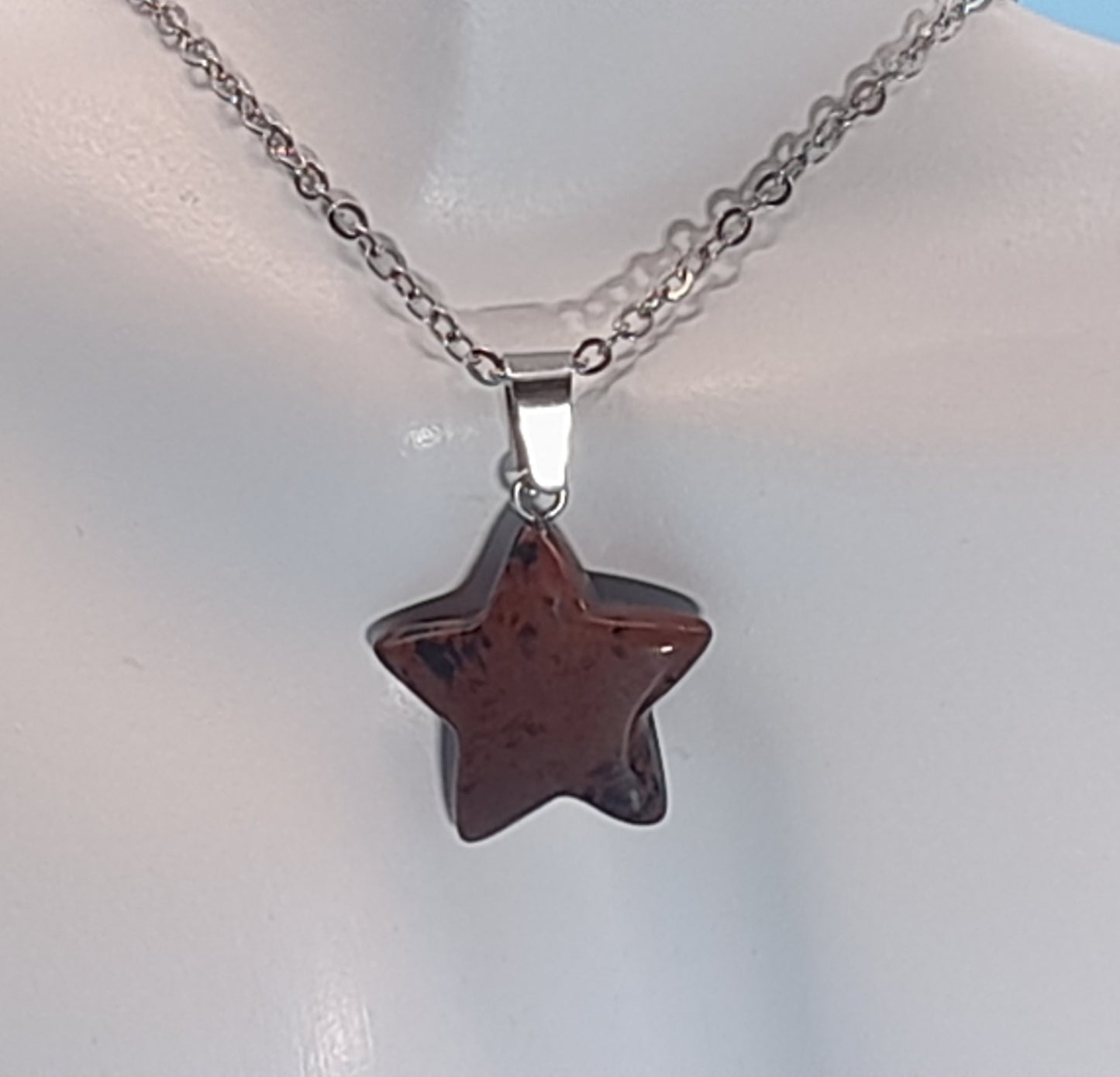 CHAINE + PENDENTIF ÉTOILE EN PIERRE OBSIDIENNE ACAJOU - BIJOU ARTISANAL, UNIQUE & ORIGINAL