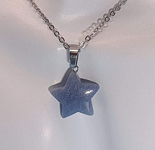 CHAINE + PENDENTIF ÉTOILE EN PIERRE AVENTURINE BLEUE - BIJOU ARTISANAL, UNIQUE & ORIGINAL