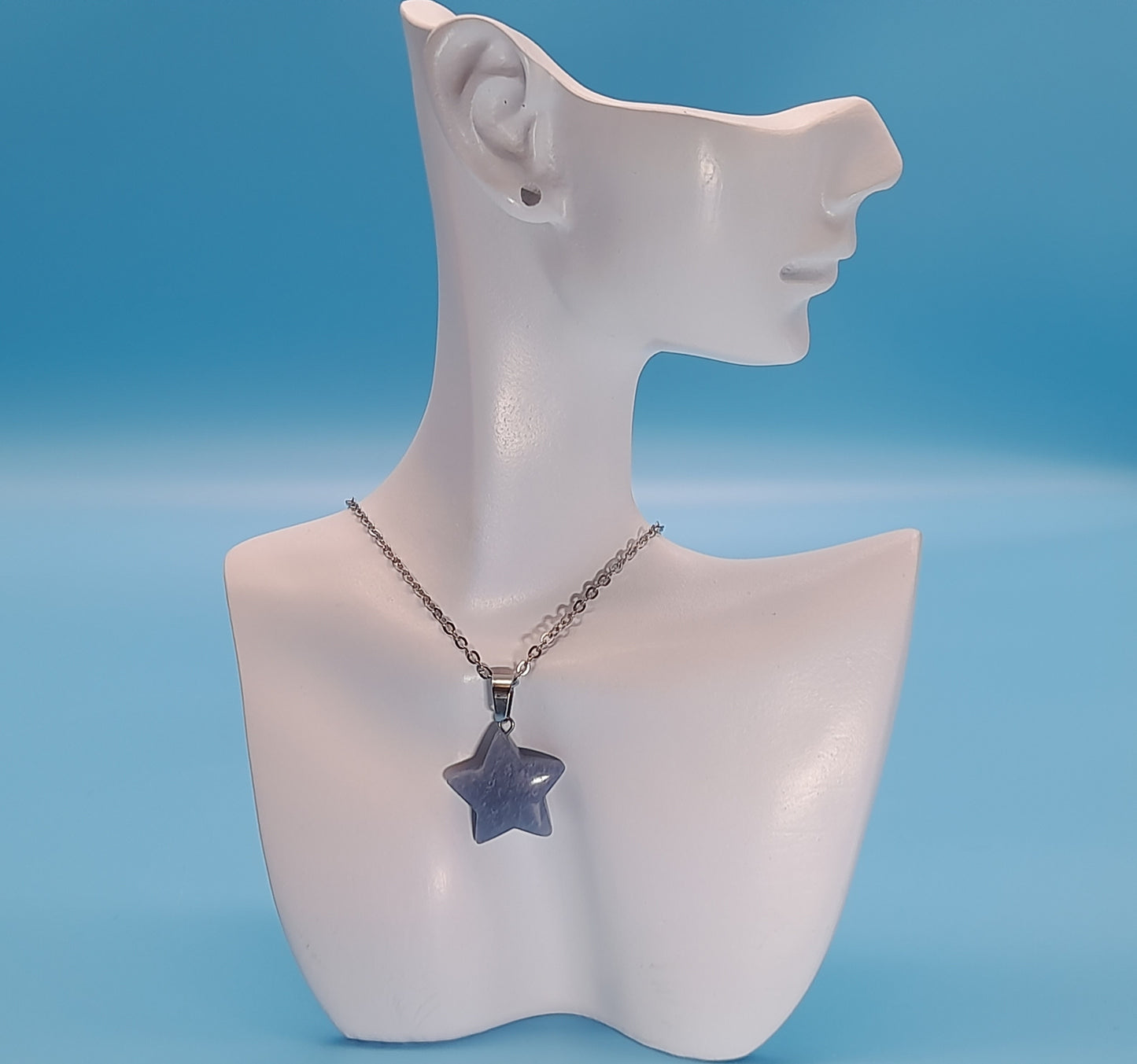 CHAINE + PENDENTIF ÉTOILE EN PIERRE AVENTURINE BLEUE - BIJOU ARTISANAL, UNIQUE & ORIGINAL