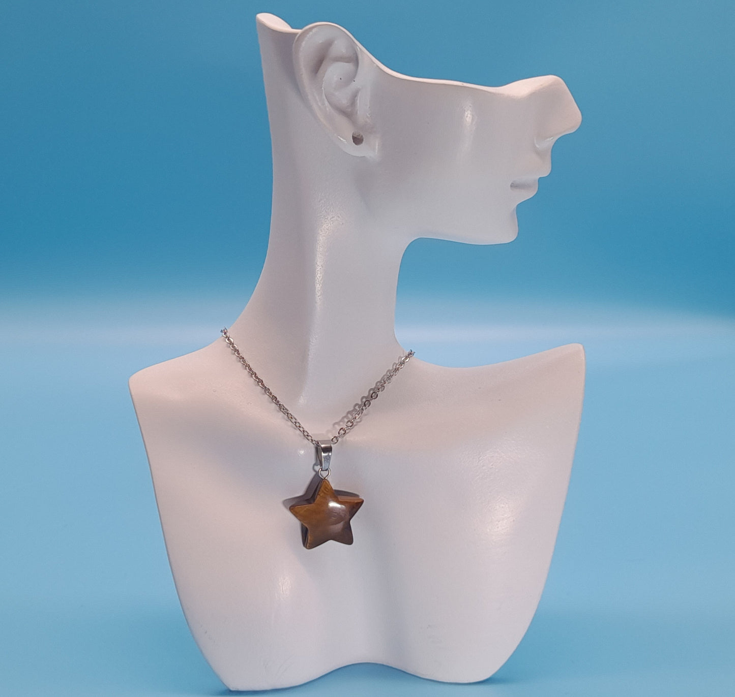 COLLIERS PENDENTIFS ÉTOILES ou CUBES EN PIERRE OEIL DU TIGRE - BIJOUX ARTISANAUX, UNIQUES & ORIGINAUX