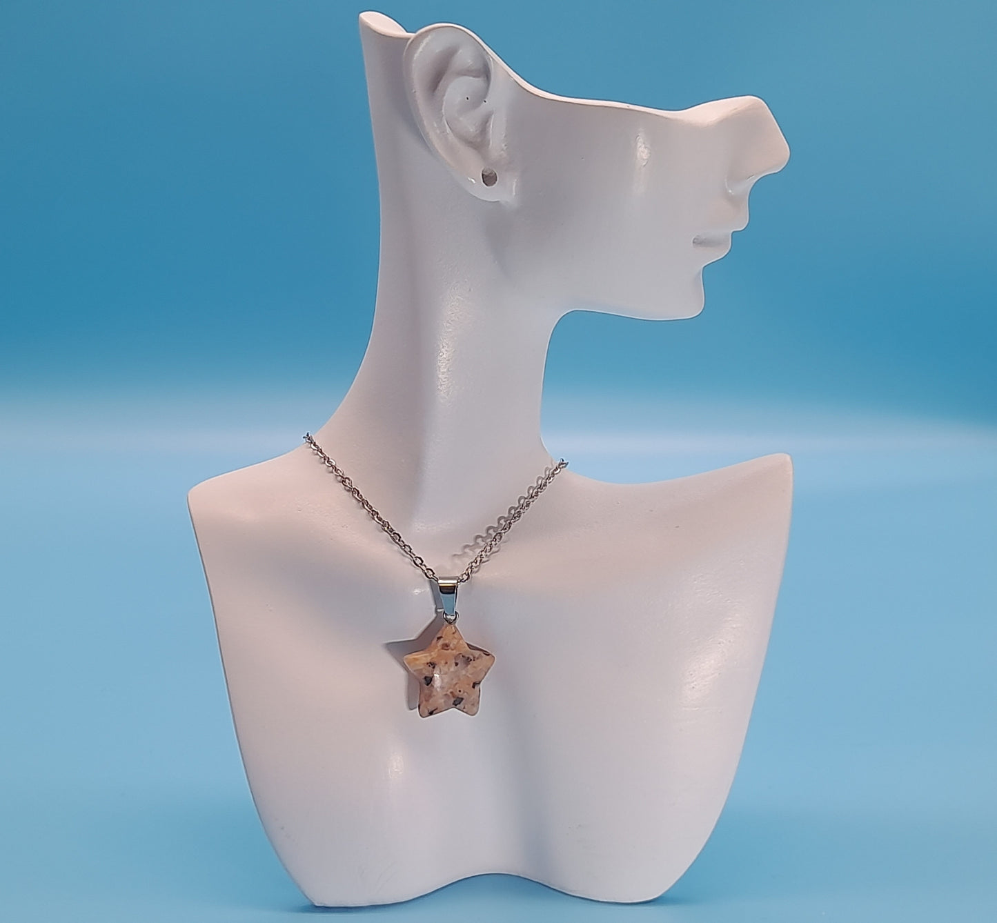 CHAINE + PENDENTIF ÉTOILE EN PIERRE DE QUARTZ GRANIT - BIJOU ARTISANAL, UNIQUE & ORIGINAL
