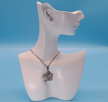 CHAINE + PENDENTIF ÉTOILE EN PIERRE DE QUARTZ GRANIT - BIJOU ARTISANAL, UNIQUE & ORIGINAL