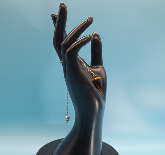 PENDULE DE RADIESTHÉSIE EN PIERRE OEIL DU TIGRE - BIJOU ARTISANAL, UNIQUE & ORIGINAL