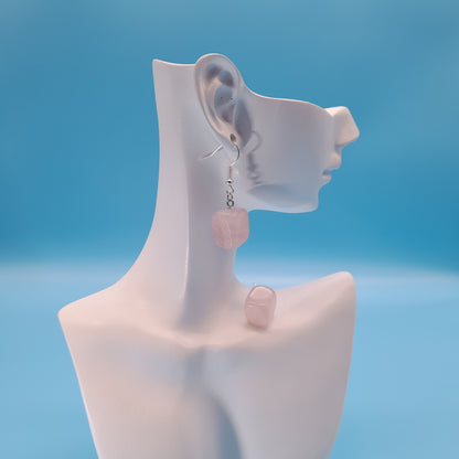 4 MODÈLES DE BOUCLES D'OREILLES EN PIERRE DE QUARTZ ROSE - BIJOUX ARTISANAUX, UNIQUES & ORIGINAUX