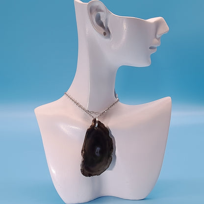 DIVERS COLLIERS EN PIERRE D' AGATE GRISE & NOIRE - BIJOUX ARTISANAUX, UNIQUES & ORIGINAUX