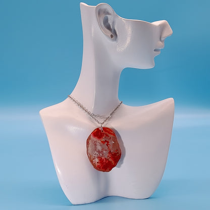 DIVERS COLLIERS EN PIERRE D' AGATE ROUGE & ROSE - BIJOUX ARTISANAUX, UNIQUES & ORIGINAUX