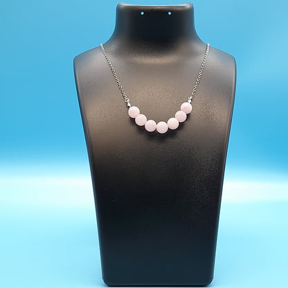 COLLIER DE 7 PERLES EN PIERRE DE QUARTZ ROSE - BIJOU ARTISANAL, UNIQUE & ORIGINAL