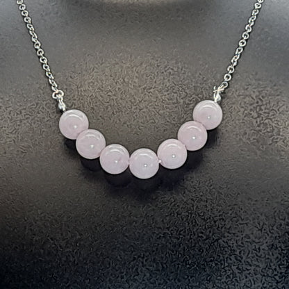 COLLIER DE 7 PERLES EN PIERRE DE QUARTZ ROSE - BIJOU ARTISANAL, UNIQUE & ORIGINAL