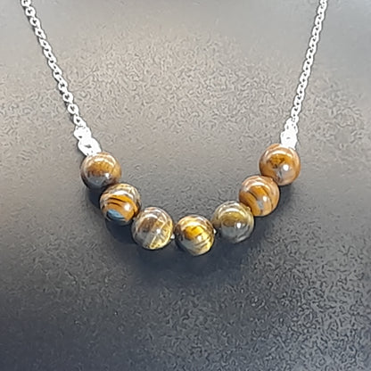 COLLIER DE PERLES EN PIERRE OEIL DU TIGRE - BIJOU ARTISANAL, UNIQUE & ORIGINAL