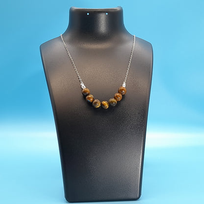 COLLIER DE PERLES EN PIERRE OEIL DU TIGRE - BIJOU ARTISANAL, UNIQUE & ORIGINAL