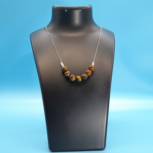 COLLIER DE PERLES EN PIERRE OEIL DU TIGRE - BIJOU ARTISANAL, UNIQUE & ORIGINAL