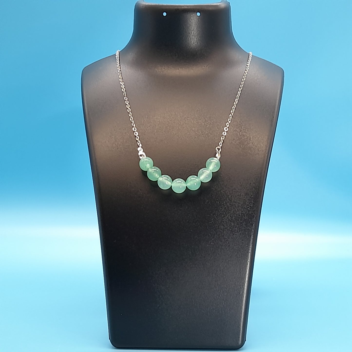 COLLIER DE 7 PERLES EN PIERRE AVENTURINE VERTE - BIJOU ARTISANAL, UNIQUE & ORIGINAL