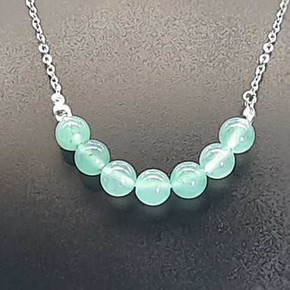 COLLIER DE 7 PERLES EN PIERRE AVENTURINE VERTE - BIJOU ARTISANAL, UNIQUE & ORIGINAL