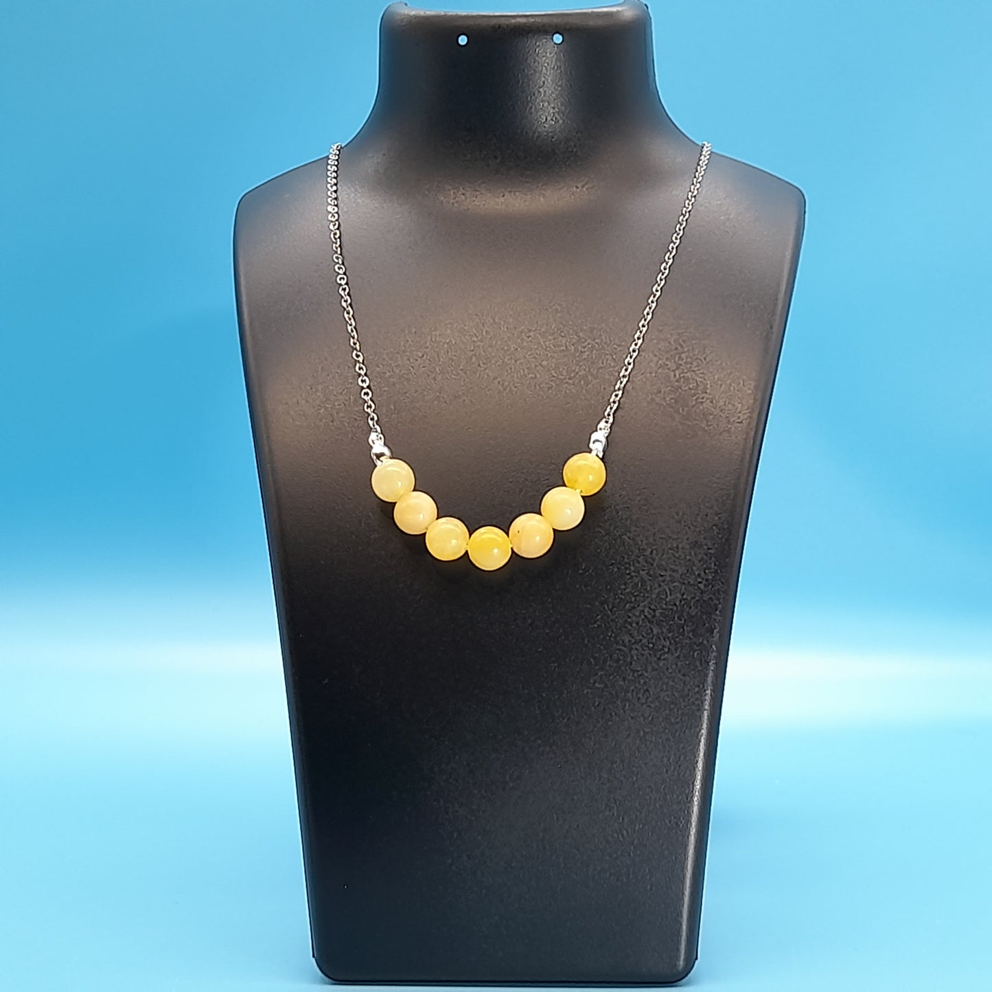 COLLIER DE 7 PERLES EN PIERRE DE CALCITE JAUNE - BIJOU ARTISANAL, UNIQUE & ORIGINAL