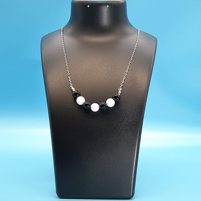 COLLIER DUO DE 7 PERLES EN PIERRES ONYX NOIR & BLANC - BIJOU ARTISANAL, UNIQUE & ORIGINAL