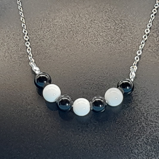COLLIER DUO DE 7 PERLES EN PIERRES ONYX NOIR & BLANC - BIJOU ARTISANAL, UNIQUE & ORIGINAL