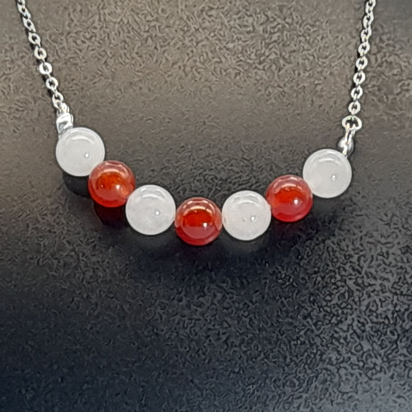 COLLIER DUO DE 7 PERLES EN PIERRES DE CORNALINE + QUARTZ ROSE - BIJOU ARTISANAL, UNIQUE & ORIGINAL