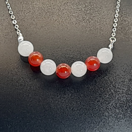 COLLIER DUO DE 7 PERLES EN PIERRES DE CORNALINE + QUARTZ ROSE - BIJOU ARTISANAL, UNIQUE & ORIGINAL