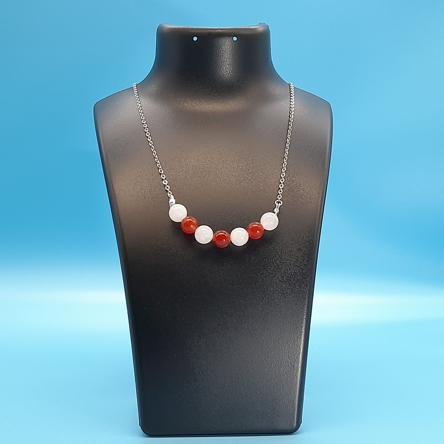 COLLIER DUO DE 7 PERLES EN PIERRES DE CORNALINE + QUARTZ ROSE - BIJOU ARTISANAL, UNIQUE & ORIGINAL