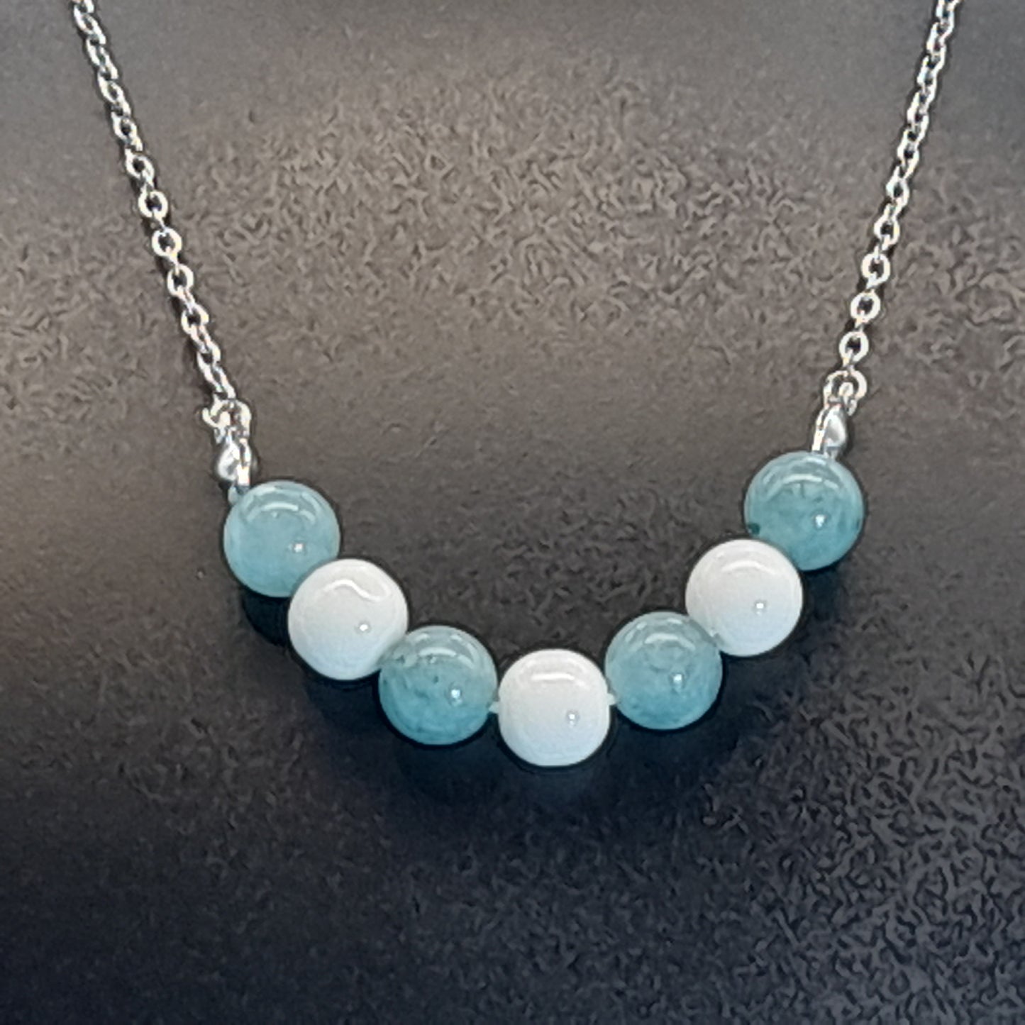 COLLIER DUO DE 7 PERLES EN PIERRES AIGUE MARINE + ONYX BLANC - BIJOU ARTISANAL, UNIQUE & ORIGINAL