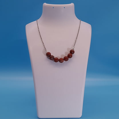 COLLIER DE 7 PERLES EN PIERRE DE JASPE ROUGE - BIJOU ARTISANAL, UNIQUE & ORIGINAL