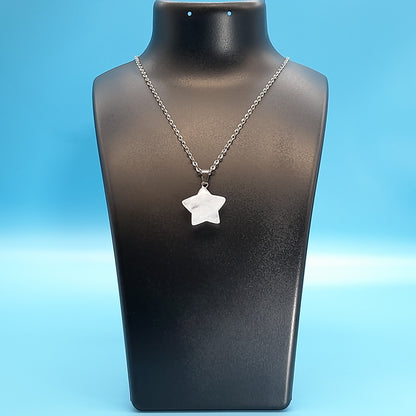 CHAINE + PENDENTIF ÉTOILE EN PIERRE QUARTZ BLANC - BIJOU ARTISANAL, UNIQUE & ORIGINAL