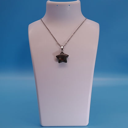 CHAINE + PENDENTIF ÉTOILE EN PIERRE JASPE SANG DE DRAGON - BIJOU ARTISANAL, UNIQUE & ORIGINAL