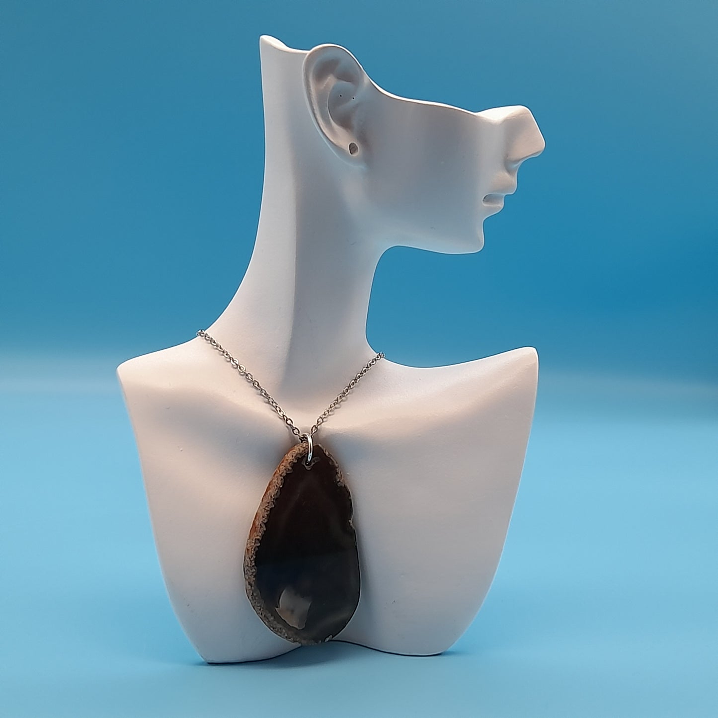 DIVERS COLLIERS EN PIERRE D' AGATE GRISE & NOIRE - BIJOUX ARTISANAUX, UNIQUES & ORIGINAUX