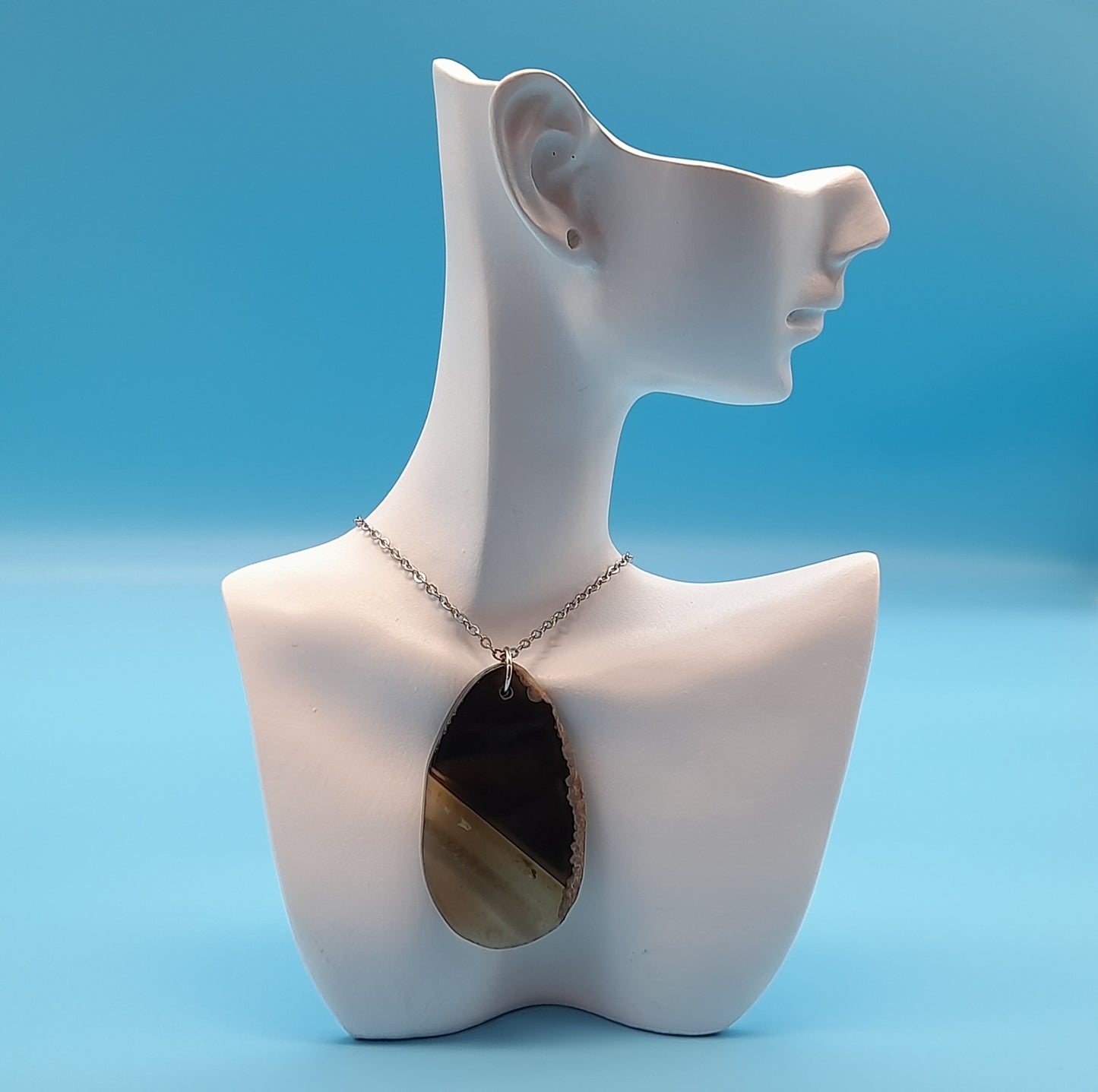 DIVERS COLLIERS EN PIERRE D' AGATE GRISE & NOIRE - BIJOUX ARTISANAUX, UNIQUES & ORIGINAUX