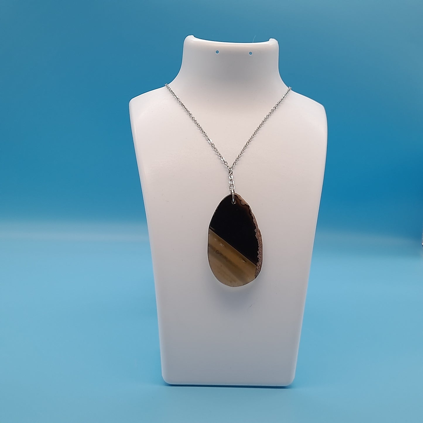 DIVERS COLLIERS EN PIERRE D' AGATE GRISE & NOIRE - BIJOUX ARTISANAUX, UNIQUES & ORIGINAUX