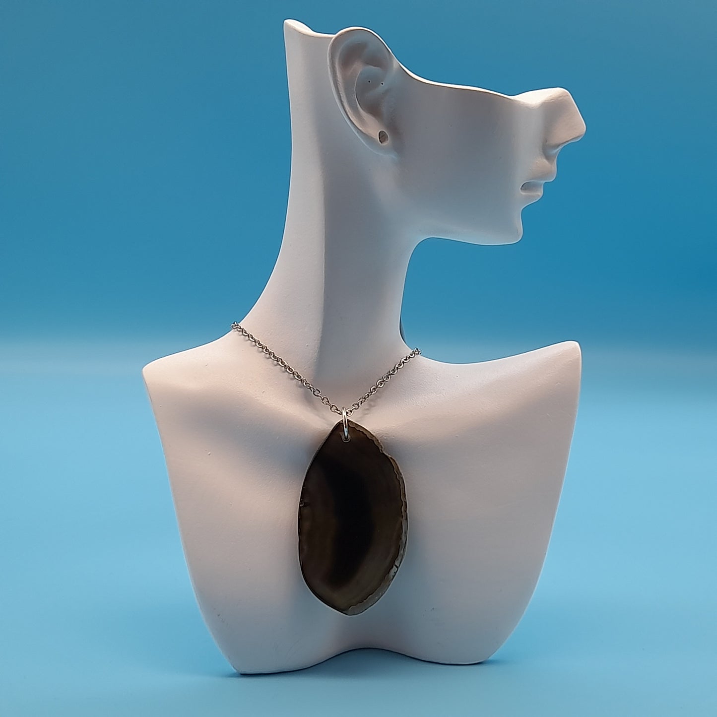 DIVERS COLLIERS EN PIERRE D' AGATE GRISE & NOIRE - BIJOUX ARTISANAUX, UNIQUES & ORIGINAUX