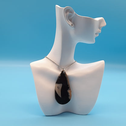 DIVERS COLLIERS EN PIERRE D' AGATE GRISE & NOIRE - BIJOUX ARTISANAUX, UNIQUES & ORIGINAUX